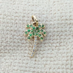 Zarter Palmenanhänger 14k Gelbgold Smaragd Diamant Handarbeit Schmuck Geschenk - Bild 1 von 8