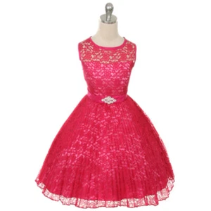 FUCHSIA Size 14 Floral Lace Girl Dress Birthday Wedding Bridesmaid Recital Prom - Picture 1 of 3