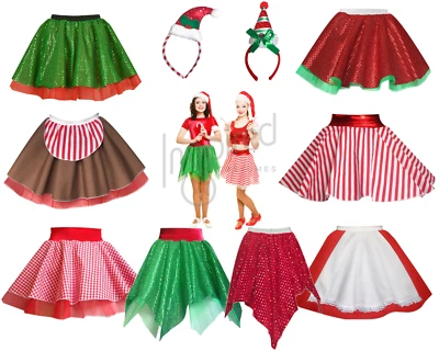 GIRLS Elf CHRISTMAS Skirt Costume Mrs Claus Dance Fancy Dress UK - Image 1 of 4