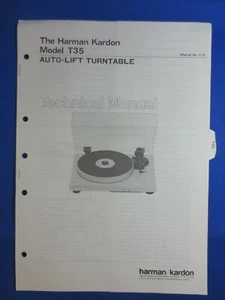 Harman Kardon T35 Turntable Technical Service Manual Original The Real Thing - Bild 1 von 1