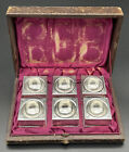 Set Of 6 Unusual Square Coin Silver Open Salt Cellars Brite Cut Original Box