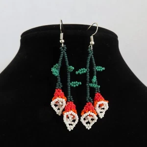 Huichol Indian Beaded Earrings Handmade Mexico Folk Art Flower Calla Lily Ethnic - Picture 1 of 12