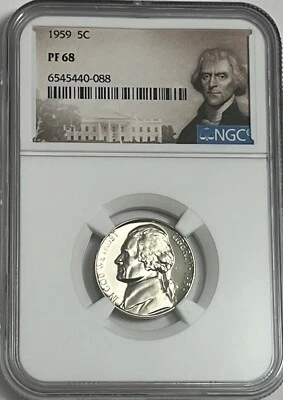 1959 NGC PF68 Proof Thomas Jefferson Nickel 5C Portrait Label - Image 1 of 3