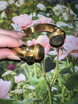 NEW Julie Vos Labradorite & 24k Gold Plated Hinged Bangle Cuff Bracelet NWT - Image 1 of 4