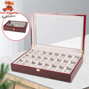 24 SLOT WOOD BOX WATCH HOLDER STORAGE DISPLAY CASE JEWELRY LARGE STORAGE SPACE - Bild 1 von 12