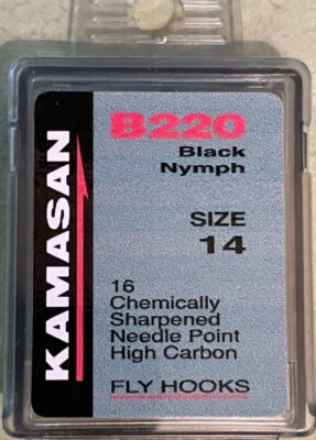 KAMASAN B220 TROUT BLACK NYMPH SIZE 14  IN A BOX OF 16 FREE 1 DAY POSTAGE - Image 1 of 2