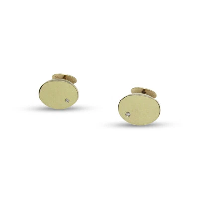 Gold Cufflinks - 9ct Gold Cufflinks Natural Diamonds Set Oval Shaped 0.04ct - Image 1 of 4