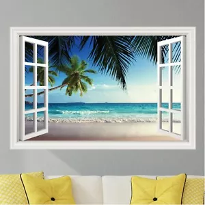 Calcomanía de pared Beach Ocean Waves #2 palmeras arte gráfico - 4 opciones de tamaño - Imagen 1 de 3