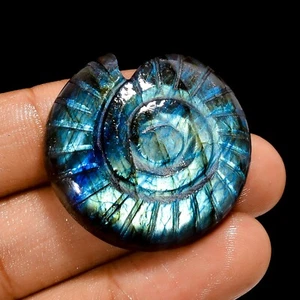 Natural Blue Labradorite Fancy Carved Loose Gemstone 31X29X7mm (As a picture - Picture 1 of 5