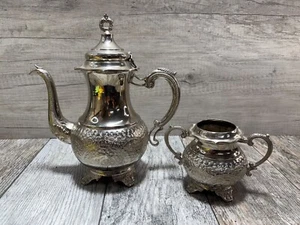 Tetera ornamentada y azucarero G plata juego vintage usado - Imagen 1 de 18