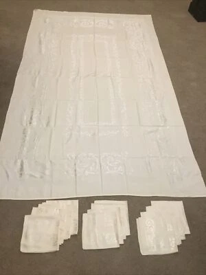 Linen Ivory Tablecloth 98"x60" and 12 -17” x 17”Napkins - Image 1 of 4