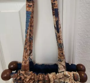 Borsa borsetta trapuntata bordo legno accento stile boho anni 70 80 marrone marrone blu vintage - Foto 1 di 13