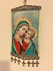 Madonna & Child icon banner Tapestry Pure Cotton with Gold Yarn Wall