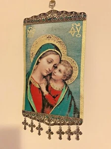 Madonna & Child icon banner Tapestry Pure Cotton with Gold Yarn Wall - Picture 1 of 6
