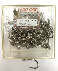 Eagle Claw Live Bait Hooks ML316MG Nickel 6/0 Box of 100 Made in USA - Picture 1 of 1