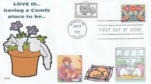LOVE IS.. CUTE CAT COMFY SLEEPING IN FLOWER POT FDC- DWc CACHET - Picture 1 of 1