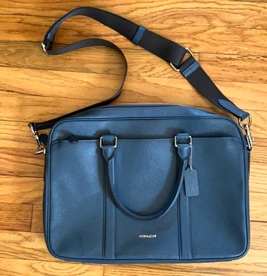 Coach~Blue~Leather~Large~Laptop Bag~ Double Handle~Crossbody~Excellent - Image 1 of 4