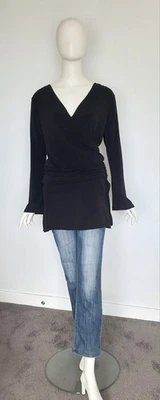 Cooper St Size 12 Black Jersey Long Sleeve Tunic Top Ruched Waist Side Slits - image 1 of 4