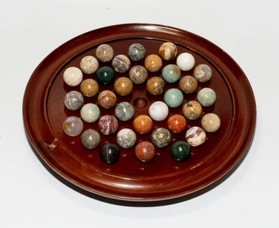 Wooden Solitaire Game 36 Natural Stone Marbles 9.5” Board - Image 1 of 4