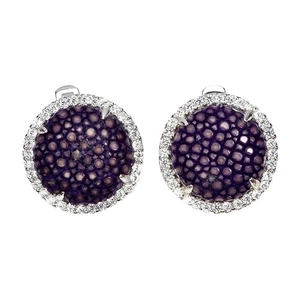 925 Sterling Silver Earrings Round Simulated Cz Stingray Leather Jewelry - Picture 1 of 13