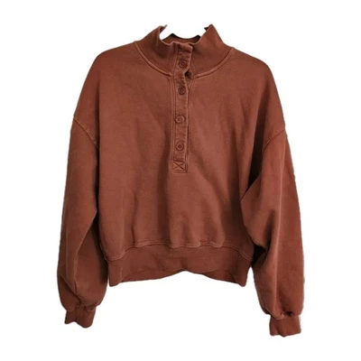 Suéter Aritzia Wilfred Free 3 Grande Desteñido Rico Cobre 1/2 Botón Delantero Cuello Simulado Foto 1 de 4