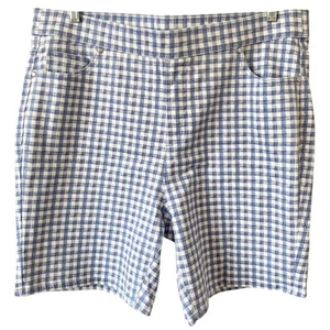 ISAAC MIZRAHI LIVE NWOT Gingham Print High Waist Shorts Blue White Size 18WT - Picture 1 of 4