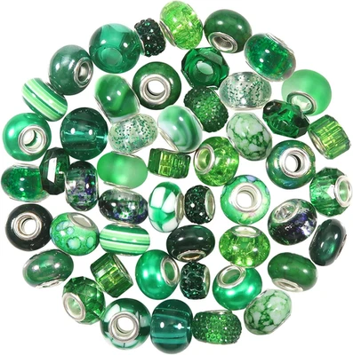50 Piezas Surtido Resina Verde Europeo Gran Agujero Murano Espaciador Estrás Artesanía  Foto 1 de 4