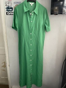 M&S GREEN SHIRT STYLE LINEN RICH MIDAXI DRESS SIZE 10R NEW WITH TAGS RRP £39.50 - Picture 1 of 7