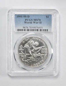 MS70 1991-95 D World War 2 Commemorative $1 PCGS Blue Label *1751 - Picture 1 of 5