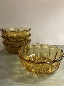 Vintage Anchor Hocking Fairfield 6" Amber Glass Salad /Cereal Bowl Set Of 4 - Picture 1 of 5