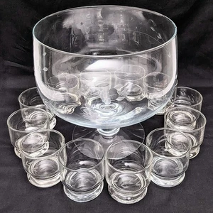 Princess House Punch Bowl Set Heritage Etched Hostess Stem with 12 Cups Vintage - Picture 1 of 9
