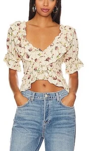 Free People Favorite Girl Elfenbein Rüschen Blumen Ösen Top Cottagecore Boho Gr. PS - Bild 1 von 11