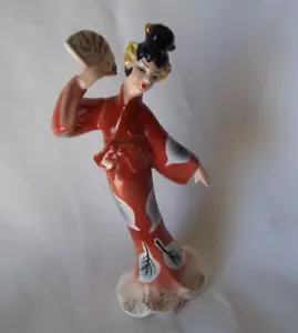Estatuilla de geisha japonesa de cerámica vintage - 9" pintada a mano del Pacífico - Imagen 1 de 14