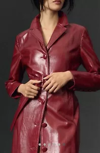 Anthropologie /Avec Les Files Patent-leather Trench Coat / Burgundy XL - Picture 1 of 12