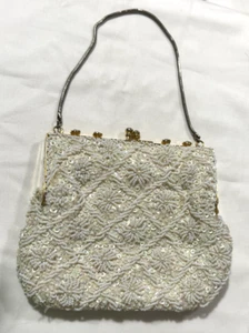 Vintage Evening Bag Purse Beaded Pearl Sequined Rhinestone Hong Kong Handmade - Picture 1 of 15
