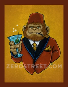 Winston lo scimpanzé scimmia ubriaca Fez Tiki Bar stampa artistica uomo opera d'arte grotta scimmia - Foto 1 di 1