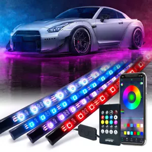 4Pcs RGB Light Strip Underglow LED Kit Remote & Bluetooth APP Neon Lights Deco - Picture 1 of 8