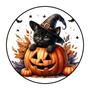 30 Halloween niedliche schwarze Katze Aufkleber Etiketten Tags Umschlag Siegel Party Gefälligkeiten - Bild 1 von 2