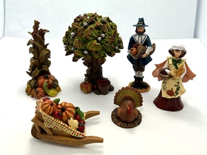 Harvest Bounty 5 Piece Bisque Tree Corn, Pilgrim, Wheelbarrow, Harvest, Figurine - Picture 1 of 16