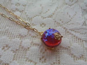 DRAGONS BREATH MEXICAN OPAL GOLDTONE PAPERCLIP NECKLACE - Picture 1 of 4