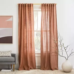 Tenda di lino colore arancione arrugginito soggiorno due pannelli set tenda camera da letto - Foto 1 di 5