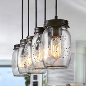 5 Lights Kitchen Island Lighting Ceiling Light Glass Mason Jar Pendant Lamp - Picture 1 of 11