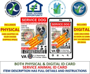 ADA MILITARY VETERAN SERVICE DOG ID CARD PLASTIC DUAL-SIDED PERSONALIZED - Picture 1 of 8