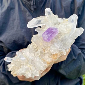 412G Natural Transparent Chrysanthemum crystal Cluster with Amethyst Specimen - Picture 1 of 13