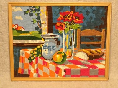 Canevas fini  intérieur de cuisine  45,2 x 35,2 cm  encadré - Photo 1/4