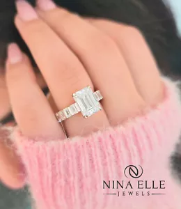 4ctw Emerald Cut Lab Grown Diamond Engagement Ring - Picture 1 of 3