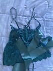 Shein Women?S Floral Lace Crotchless Bodysuit Size L Turquoise Beatifull Color
