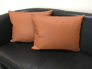 Cojín 50x40 CM Coñac 2er Set Auténtico Cuero Decorativo para Sofá Almohadas - Imagen 1 de 3