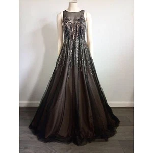 Aidan Mattox Formal Full Skirt Gown Petticoat Embellished Prom Black Copper S XS - Picture 1 of 14