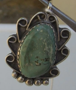 Signed Sterling Silver and Green Turquoise Pendant , Lots of Extra Detail - Picture 1 of 3